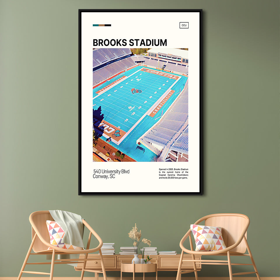 Brooks Stadium Print, Coastal Carolina Chanticleers Stadium Canvas Art, Man Cave Gift, Floating Framed Canvas Print