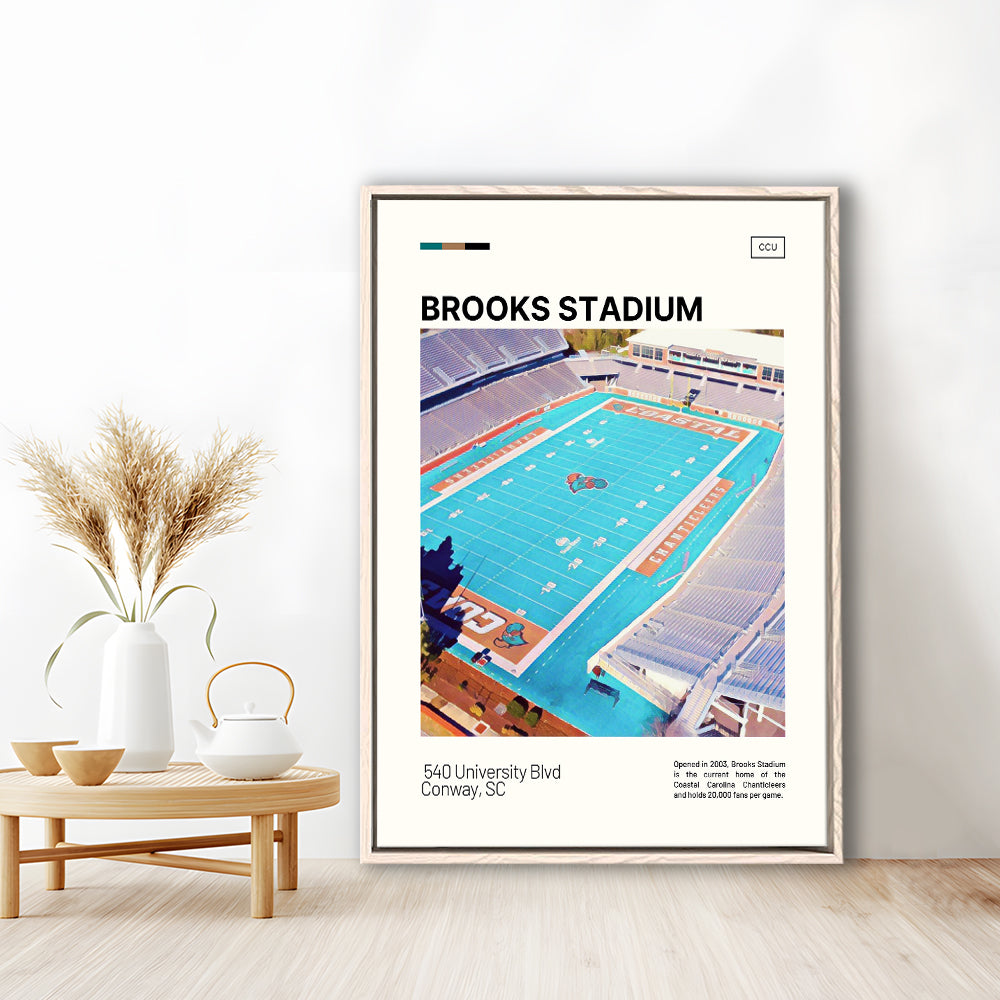 Brooks Stadium Print, Coastal Carolina Chanticleers Stadium Canvas Art, Man Cave Gift, Floating Framed Canvas Print