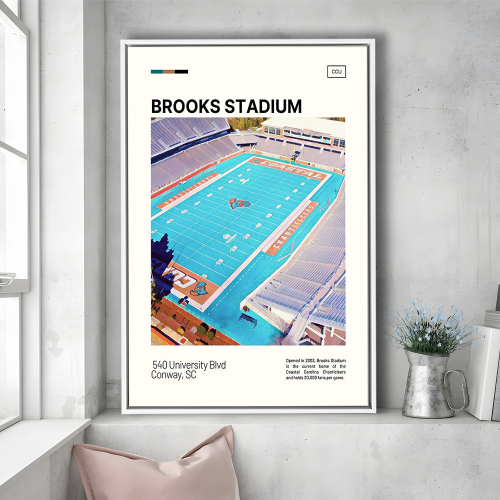 Brooks Stadium Print, Coastal Carolina Chanticleers Stadium Canvas Art, Man Cave Gift, Floating Framed Canvas Print