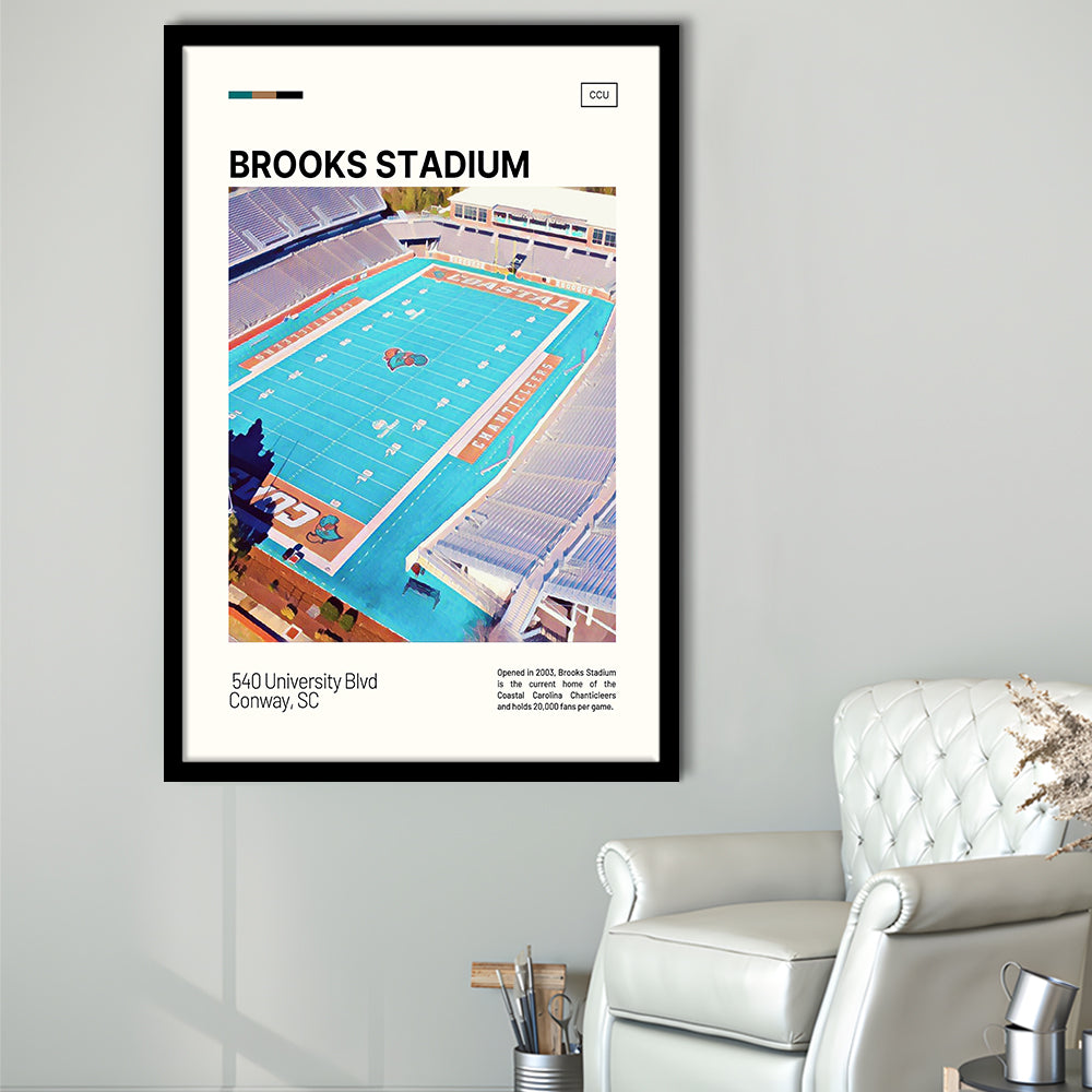 Brooks Stadium Print, Coastal Carolina Chanticleers Stadium Art, Gifts for him, Sport Art, Framed Art Print Wall Decor
