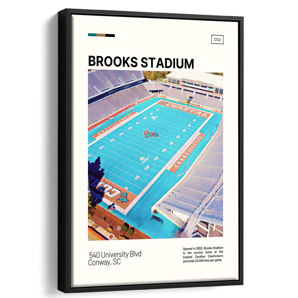 Brooks Stadium Print, Coastal Carolina Chanticleers Stadium Canvas Art, Man Cave Gift, Floating Framed Canvas Print