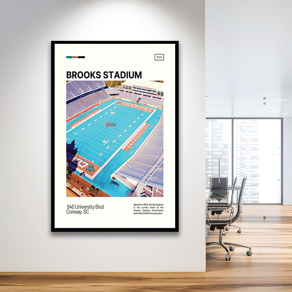 Brooks Stadium Print, Coastal Carolina Chanticleers Stadium Art, Gifts for him, Sport Art, Framed Art Print Wall Decor