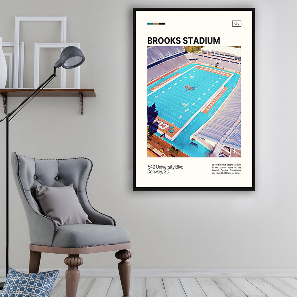 Brooks Stadium Print, Coastal Carolina Chanticleers Stadium Canvas Art, Man Cave Gift, Floating Framed Canvas Print