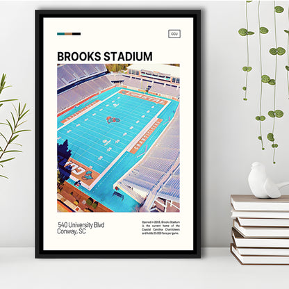 Brooks Stadium Print, Coastal Carolina Chanticleers Stadium Canvas Art, Man Cave Gift, Floating Framed Canvas Print