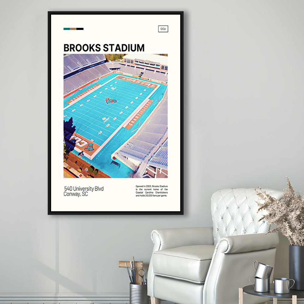 Brooks Stadium Print, Coastal Carolina Chanticleers Stadium Canvas Art, Man Cave Gift, Floating Framed Canvas Print