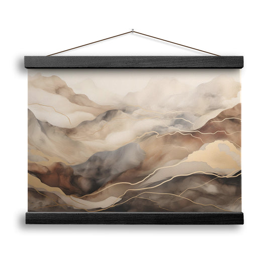 Brown Beige, Abstract Marble Mountain Landscape Painting, Hanging Canvas Print Wall Art