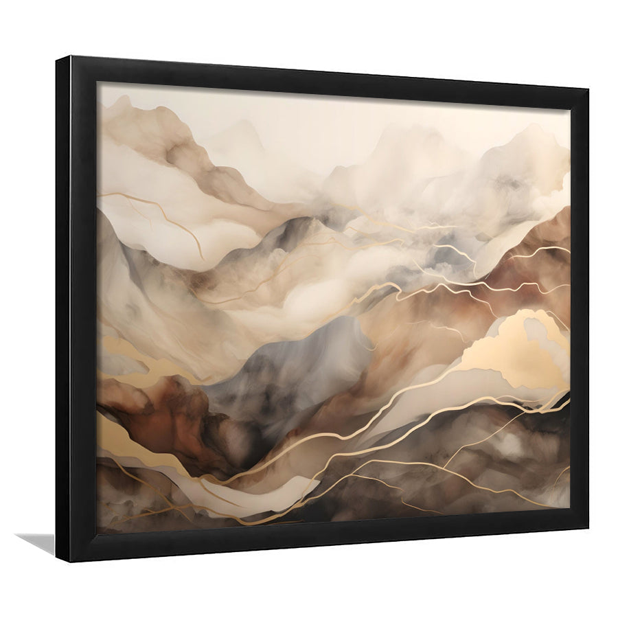Brown Beige, Abstract Marble Mountain Landscape Painting, Framed Art Print Wall Decor, Picture Framed