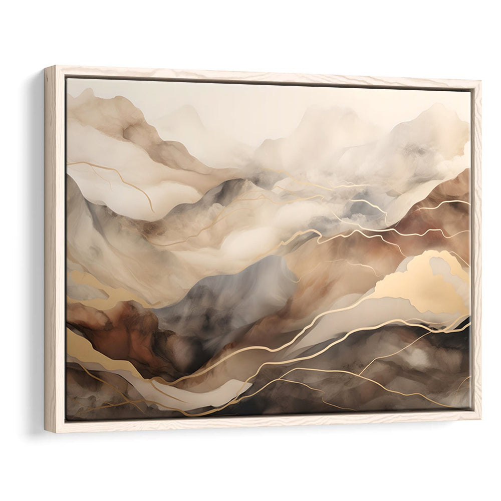 Brown Beige, Abstract Marble Mountain Landscape Painting, Framed Canvas Print Wall Art, Floating Frame