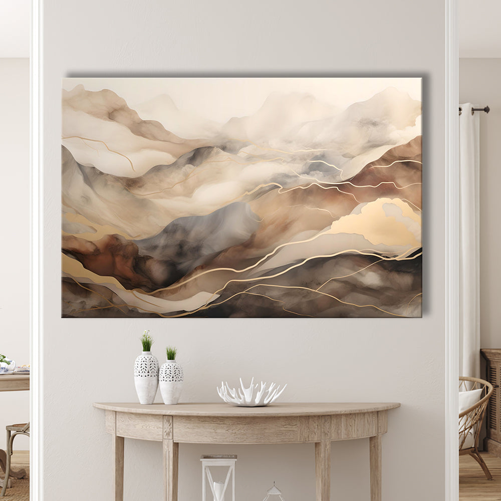Brown Beige, Abstract Marble Mountain Landscape Painting, Canvas Print Wall Art, Wall Decor, Painting Canvas