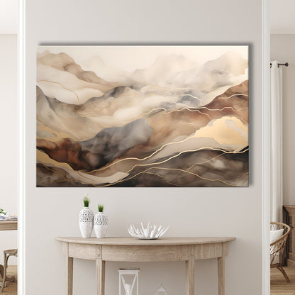 Brown Beige, Abstract Marble Mountain Landscape Painting, Canvas Print Wall Art, Wall Decor, Painting Canvas