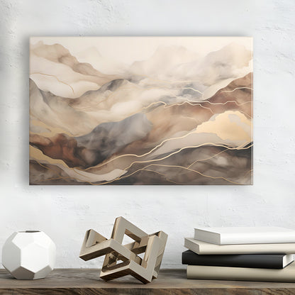 Brown Beige, Abstract Marble Mountain Landscape Painting, Canvas Print Wall Art, Wall Decor, Painting Canvas