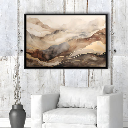 Brown Beige, Abstract Marble Mountain Landscape Painting, Framed Canvas Print Wall Art, Floating Frame