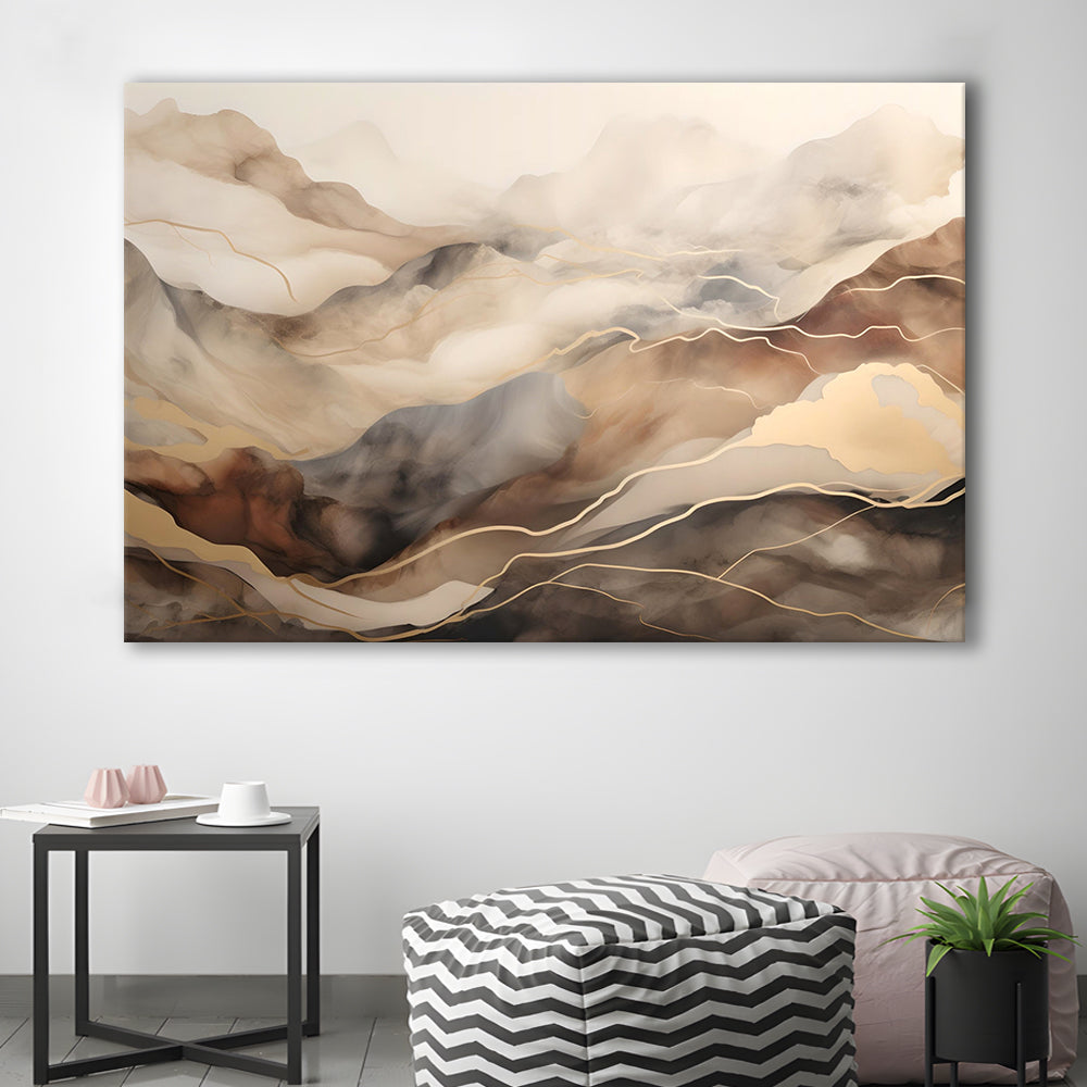 Brown Beige, Abstract Marble Mountain Landscape Painting, Canvas Print Wall Art, Wall Decor, Painting Canvas
