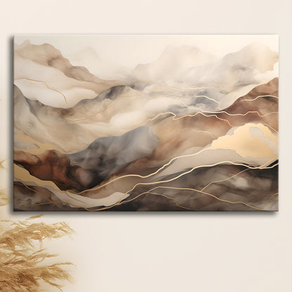 Brown Beige, Abstract Marble Mountain Landscape Painting, Canvas Print Wall Art, Wall Decor, Painting Canvas