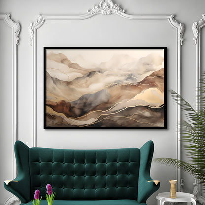 Brown Beige, Abstract Marble Mountain Landscape Painting, Framed Art Print Wall Decor, Picture Framed