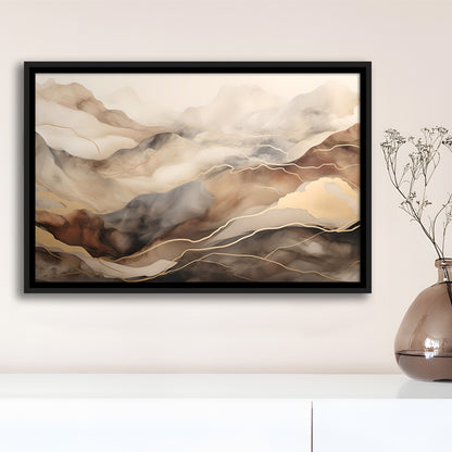 Brown Beige, Abstract Marble Mountain Landscape Painting, Framed Canvas Print Wall Art, Floating Frame