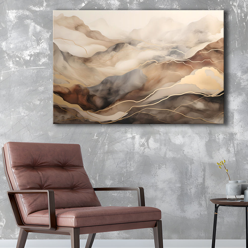 Brown Beige, Abstract Marble Mountain Landscape Painting, Canvas Print Wall Art, Wall Decor, Painting Canvas