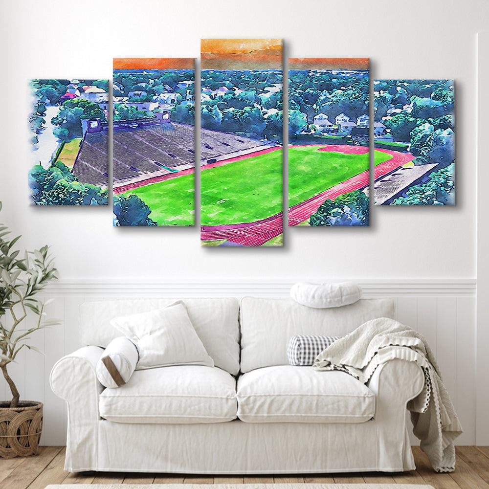 Brown Painting Stadium Watercolor, Providence Rhode Island Watercolor, Sport Art, Mixed 5 Panel, Canvas Print Wall Art