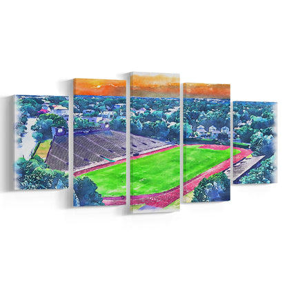 Brown Painting Stadium Watercolor, Providence Rhode Island Watercolor, Sport Art, Mixed 5 Panel, Canvas Print Wall Art