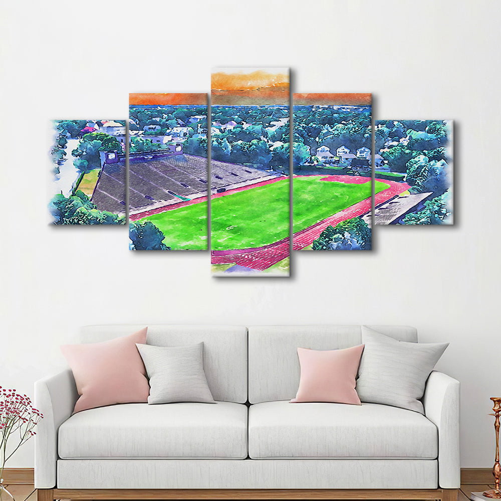 Brown Painting Stadium Watercolor, Providence Rhode Island Watercolor, Sport Art, Mixed 5 Panel, Canvas Print Wall Art