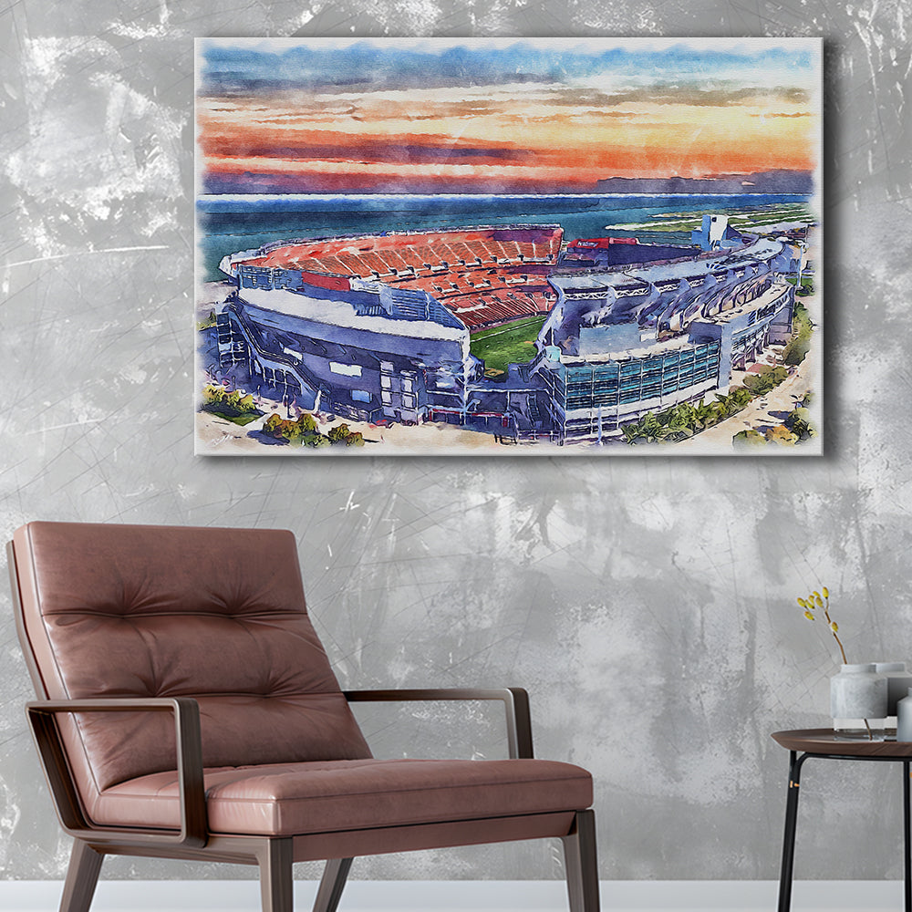 Browns Football Stadium- FirstEnergy Stadium, Watercolor, Sport Art, Gifts for him, Canvas Print Wall Art