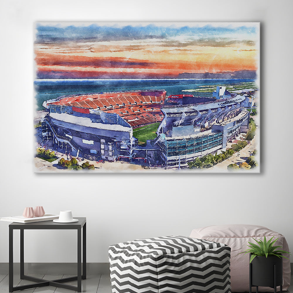 Browns Football Stadium- FirstEnergy Stadium, Watercolor, Sport Art, Gifts for him, Canvas Print Wall Art
