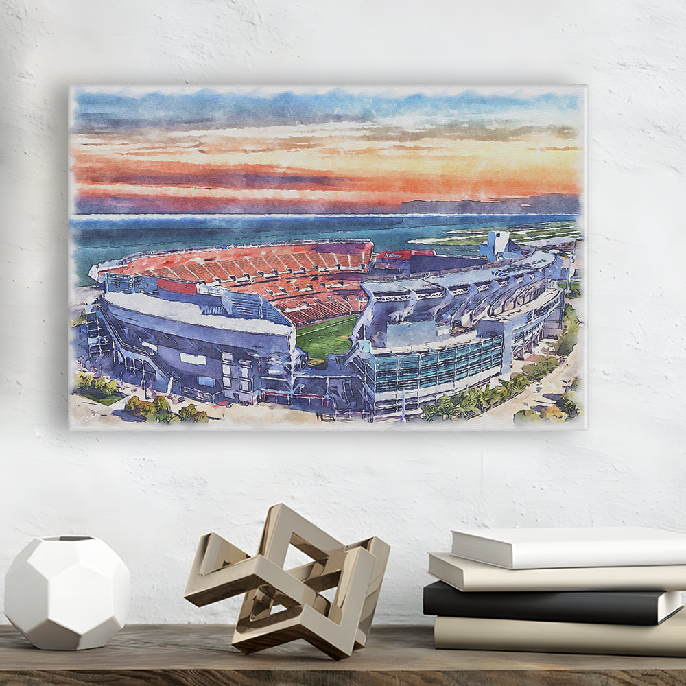 Browns Football Stadium- FirstEnergy Stadium, Watercolor, Sport Art, Gifts for him, Canvas Print Wall Art
