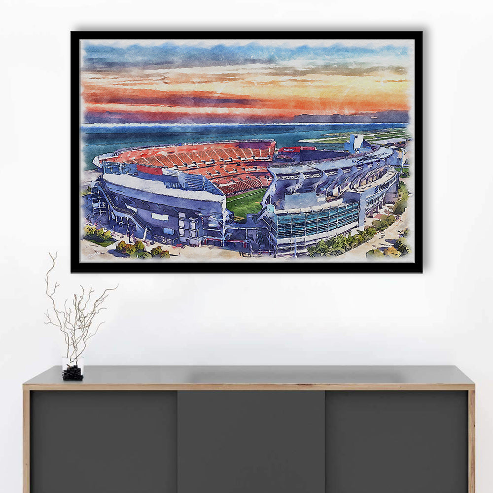 Browns Football Stadium- FirstEnergy Stadium, Watercolor, Sport Gift Art, Framed Art Print Wall Decor
