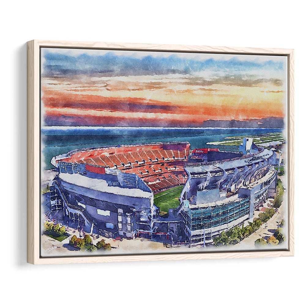 Browns Football Stadium- FirstEnergy Stadium, Watercolor, Sport Gift Art, Framed Canvas Print Wall Art