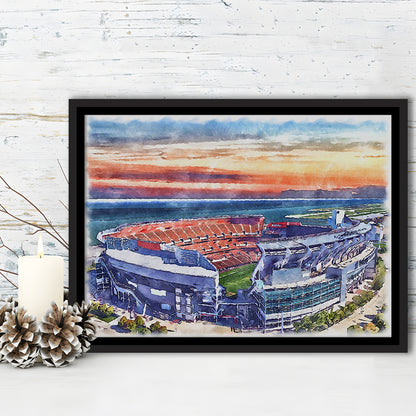 Browns Football Stadium- FirstEnergy Stadium, Watercolor, Sport Gift Art, Framed Canvas Print Wall Art