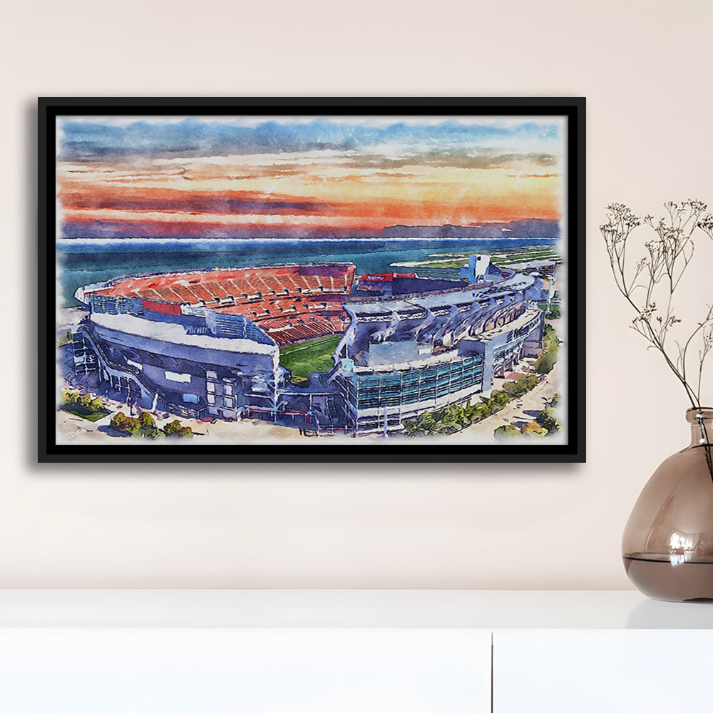 Browns Football Stadium- FirstEnergy Stadium, Watercolor, Sport Gift Art, Framed Canvas Print Wall Art