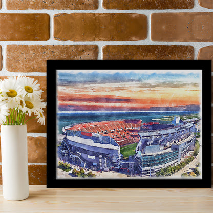 Browns Football Stadium- FirstEnergy Stadium, Watercolor, Sport Gift Art, Framed Art Print Wall Decor