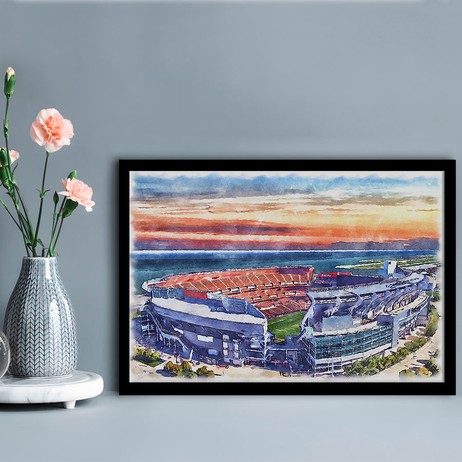 Browns Football Stadium- FirstEnergy Stadium, Watercolor, Sport Gift Art, Framed Art Print Wall Decor