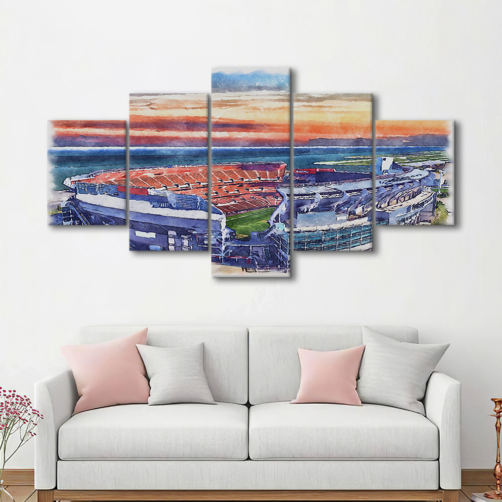 Browns Football Stadium- FirstEnergy Stadium, Watercolor, Sport Art, Mixed 5 Panel, Canvas Print Wall Art