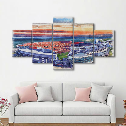 Browns Football Stadium- FirstEnergy Stadium, Watercolor, Sport Art, Mixed 5 Panel, Canvas Print Wall Art