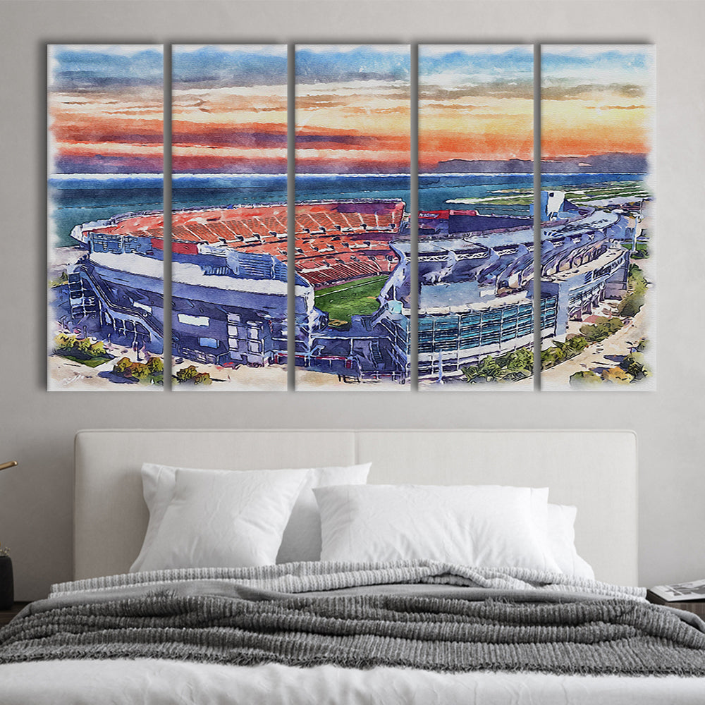 Browns Football Stadium- FirstEnergy Stadium, Watercolor, Sport Art, Extra Large Canvas Print Wall Art