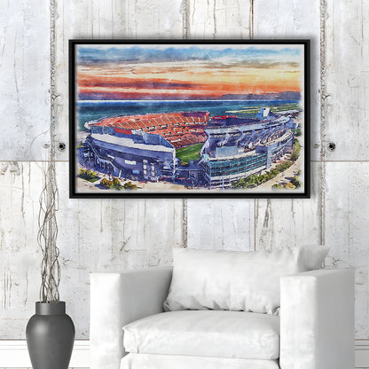 Browns Football Stadium- FirstEnergy Stadium, Watercolor, Sport Gift Art, Framed Canvas Print Wall Art