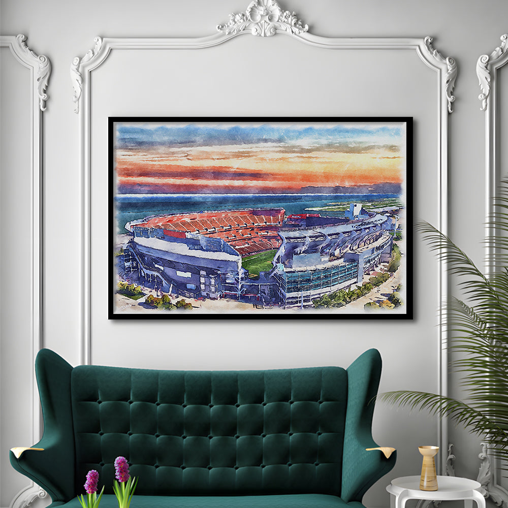 Browns Football Stadium- FirstEnergy Stadium, Watercolor, Sport Gift Art, Framed Art Print Wall Decor