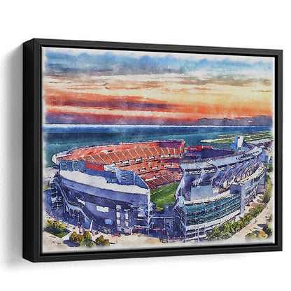 Browns Football Stadium- FirstEnergy Stadium, Watercolor, Sport Gift Art, Framed Canvas Print Wall Art