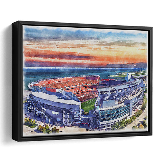 Browns Football Stadium- FirstEnergy Stadium, Watercolor, Sport Gift Art, Framed Canvas Print Wall Art