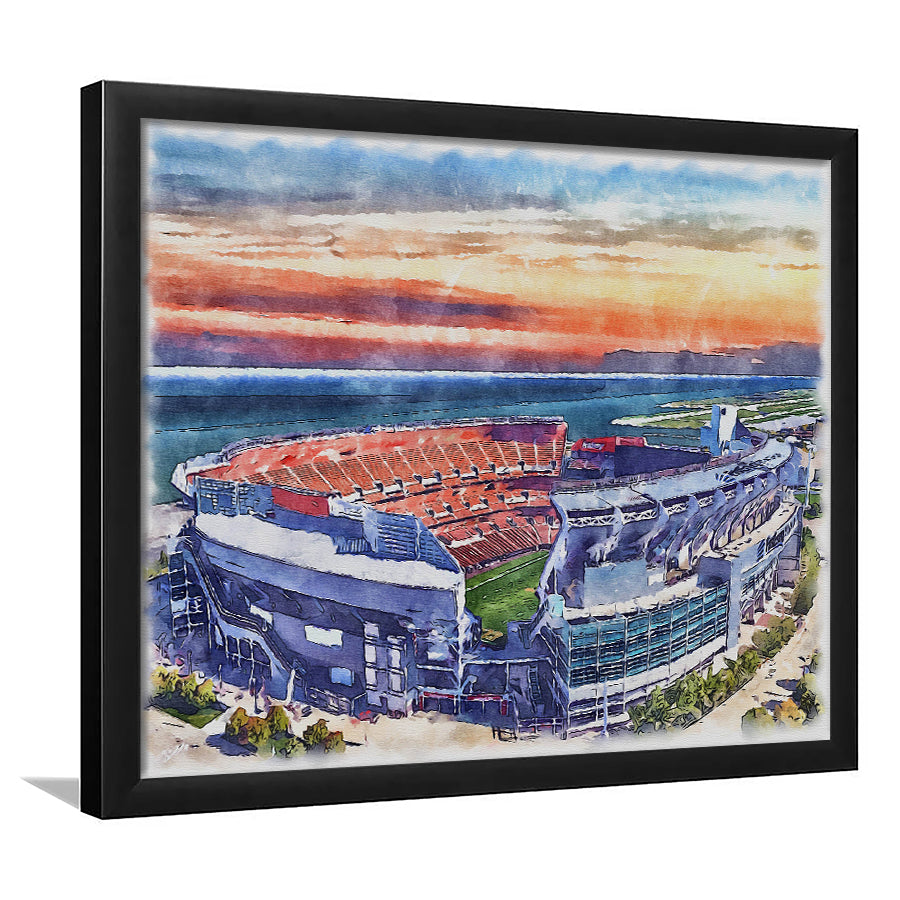 Browns Football Stadium- FirstEnergy Stadium, Watercolor, Sport Gift Art, Framed Art Print Wall Decor