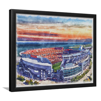 Browns Football Stadium- FirstEnergy Stadium, Watercolor, Sport Gift Art, Framed Art Print Wall Decor