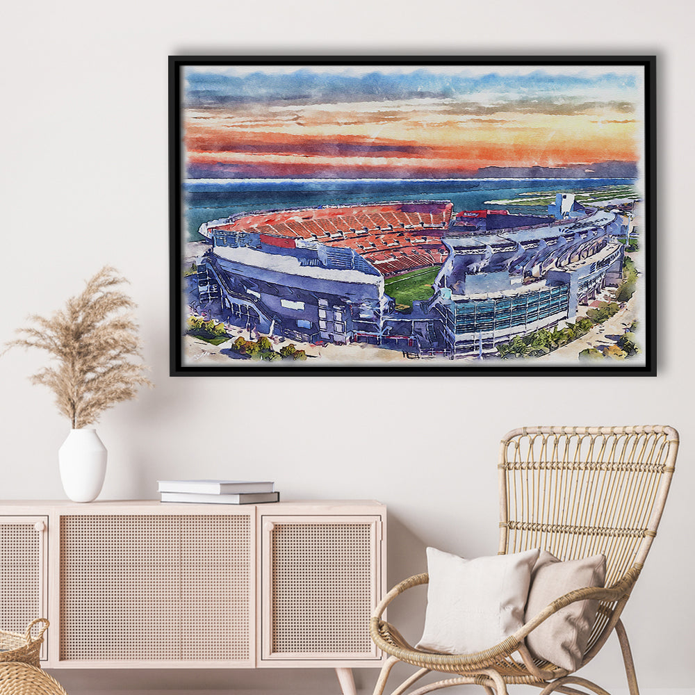 Browns Football Stadium- FirstEnergy Stadium, Watercolor, Sport Gift Art, Framed Canvas Print Wall Art