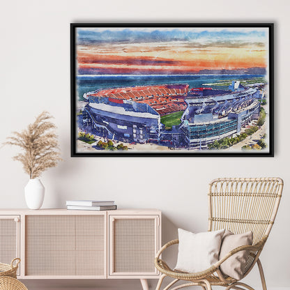 Browns Football Stadium- FirstEnergy Stadium, Watercolor, Sport Gift Art, Framed Canvas Print Wall Art