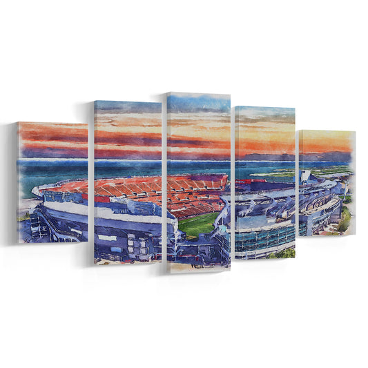 Browns Football Stadium- FirstEnergy Stadium, Watercolor, Sport Art, Mixed 5 Panel, Canvas Print Wall Art
