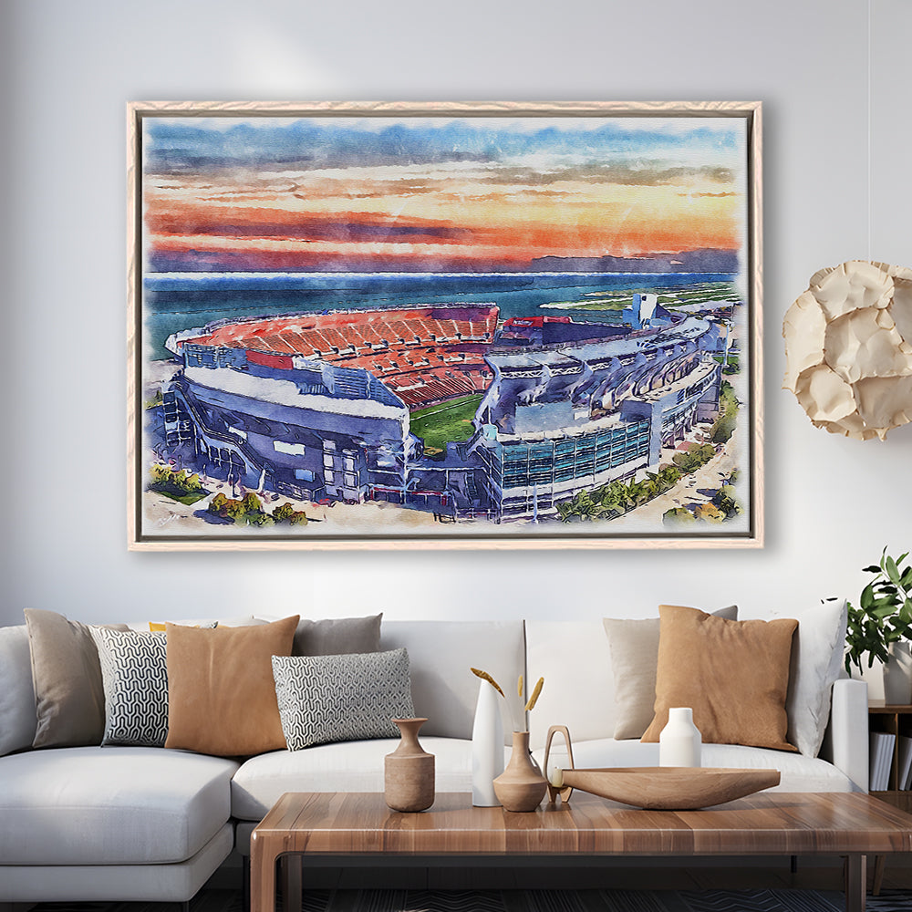 Browns Football Stadium- FirstEnergy Stadium, Watercolor, Sport Gift Art, Framed Canvas Print Wall Art