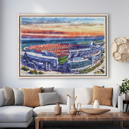 Browns Football Stadium- FirstEnergy Stadium, Watercolor, Sport Gift Art, Framed Canvas Print Wall Art