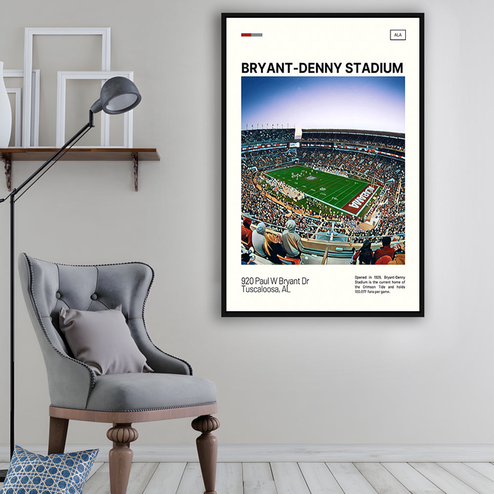 Bryant-Denny Stadium Print, Alabama Football Stadium Canvas Art, Man Cave Gift, Floating Framed Canvas Print Wall Art