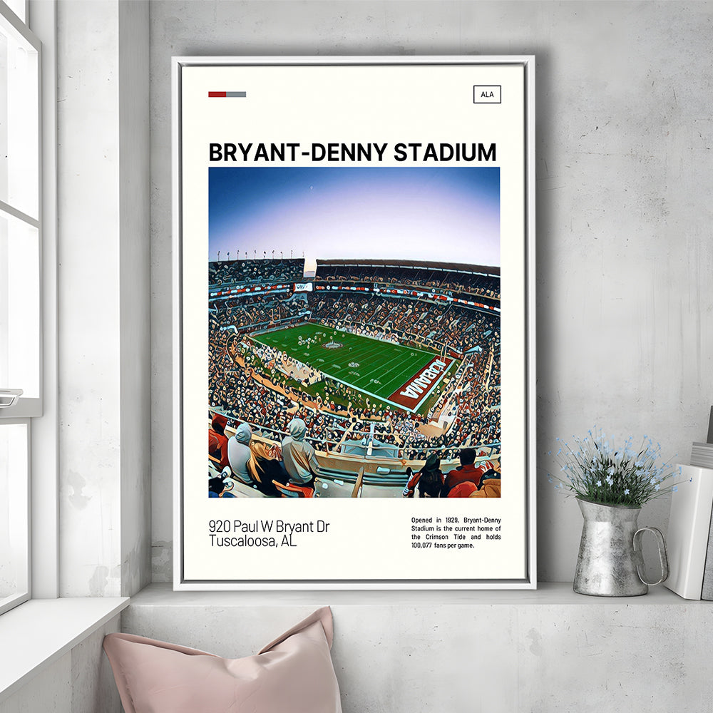 Bryant-Denny Stadium Print, Alabama Football Stadium Canvas Art, Man Cave Gift, Floating Framed Canvas Print Wall Art