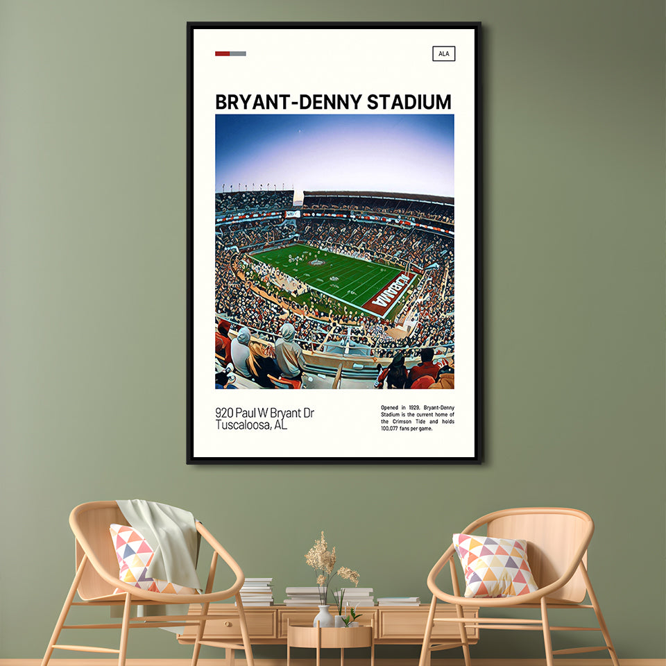 Bryant-Denny Stadium Print, Alabama Football Stadium Canvas Art, Man Cave Gift, Floating Framed Canvas Print Wall Art